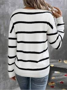 SHEIN LUNE 女式休闲罗纹V领长袖罗纹T恤 - 彩色 - 查看 2