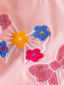 2 件套女婴针织罗纹蝴蝶刺绣卫衣和裤子套装，粉色，秋季 - 粉色 - 查看 6