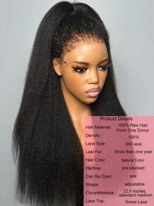 Kinky Straight Invisi-Drawstring Flexible Fit 360 Lace Front Glueless Wig With 4c Kinky Edges Pre Cut Lace Pre Plucked Bleach Knots Human Hair Wig 180 Density Wear And Go Wig - SNatural - View 3