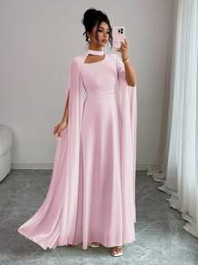 Elenzga Váy đi biển phong cách Pháp lãng mạn thanh lịch dành cho nữ, vải voan mỏng, cổ khoét sâu, dây buộc chéo sau lưng, chân váy maxi xòe, tay dài, xẻ tà, thích hợp cho tiệc trà chiều, tiệc tùng, phong cách Trung Đông, xuân/hè - Hồng - Xem 3