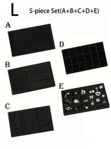 天鹅绒珠宝托盘，大容量珠宝收纳盒，带独立隔层，可堆叠珠宝展示架，可放置耳环、项链、手镯、戒指、发夹、发带等。 - 黑色 - 查看 26