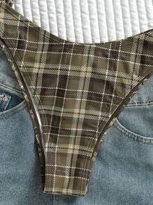 Swim Mod 女士夏季沙滩格纹露背性感比基尼泳装套装