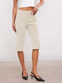 Hauture 女士夏季休闲办公室简约设计性感七分裤 - 卡其色 - 查看 1