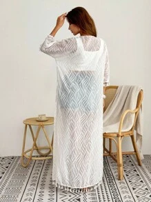 SHEIN Swim Casual Fashionable Versatile Daily Fringe Trim Women Cover Up Cover Up For Summer Beach Vacation - White - View 2