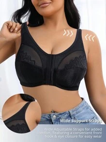 SHEIN 1pc Plus Size Women Front Button Comfortable Underwear Plus Size Bra Front Closure Bra Wireless Bra No Padding Bra Seamless Bra Plus Size Wireless Bra - Black - View 5