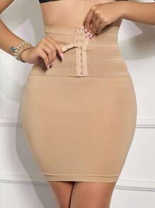 SHEIN 女士无缝高腰收腹束腰提臀塑身前钩扣塑身裙 - 杏色 - 查看 3