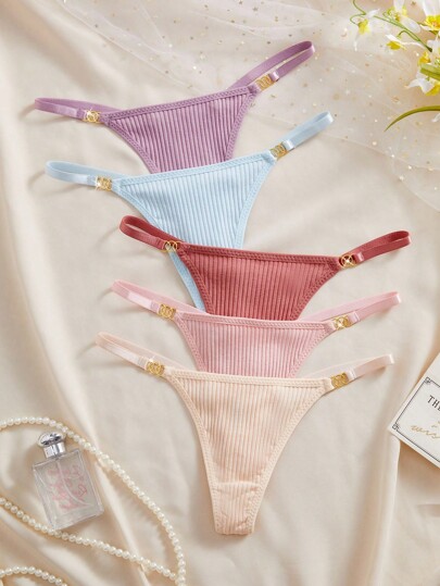 Eraneu 5pcs/Set Women's Minimalist Multi-Color Thong Panties, Suitable For Summer Cotton Thongs For Women Cotton Thong Underwear Panties 7 Piece Set