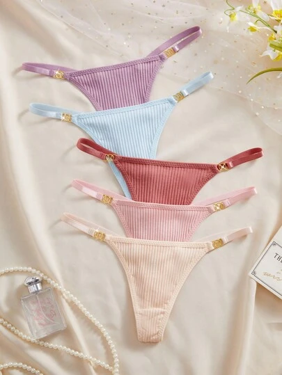 Eraneu 5件套女士简约多色丁字裤，适合夏季