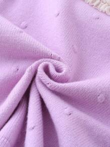 Young Girl Back To School Lavender Bow Lace Trim Round Neck Long Sleeve Sweater, Autumn/Winter - Lilac Purple - View 3