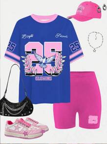 Tween Girls Casual Minimalist Short Sleeve Loose T-Shirt And Leggings 2 Pieces Set, Suitable For Summer - Multicolor - View 3