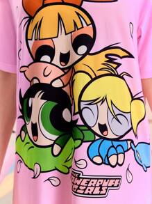 THE POWERPUFF GIRLS X SHEIN Women's Comfortable & Cute Blossom, Bubbles, Buttercup Pattern Nightgown, Summer, Moo Moo - Pink - View 8