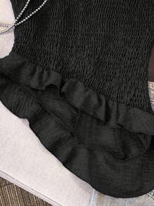 GlowEve 2件套女士不对称荷叶边下摆优雅上衣和裤子套装 - 黑色 - 查看 5