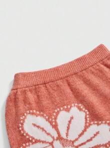 ROMWE Women's Floral Jacquard Knitted Skirt, New Arrival Elegant Long Skirt For Early Autumn - Orange - View 3