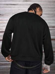 AXEPEAK Sudadera casual de cuello redondo con estampado de letras de manga larga para hombre, otoño e invierno - Negro - Ver 2