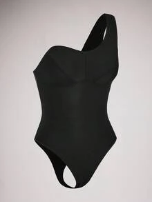 SuitURBody بدلة بنطلون أنثوية بحزام غير متماثل شفاف للكتف، لاغشاء الخصر ذات طراز كاجوال بسيط ومريح للنساء - الأسود - مشاهدة 4