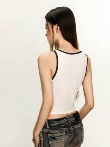 Rina Fox Women Contrast Color Star Print Sleeveless Tank Top, For Concert, Back To School - Black and White - View 3