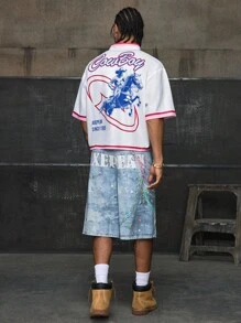 AXEPEAK Camisa de manga corta con estampado gráfico casual y retro estadounidense, diseño de corte holgado y versátil para hombres - Multicolor - Ver 6