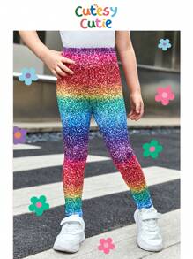 SHEIN Young Girl Rainbow Gradient Knit Leggings