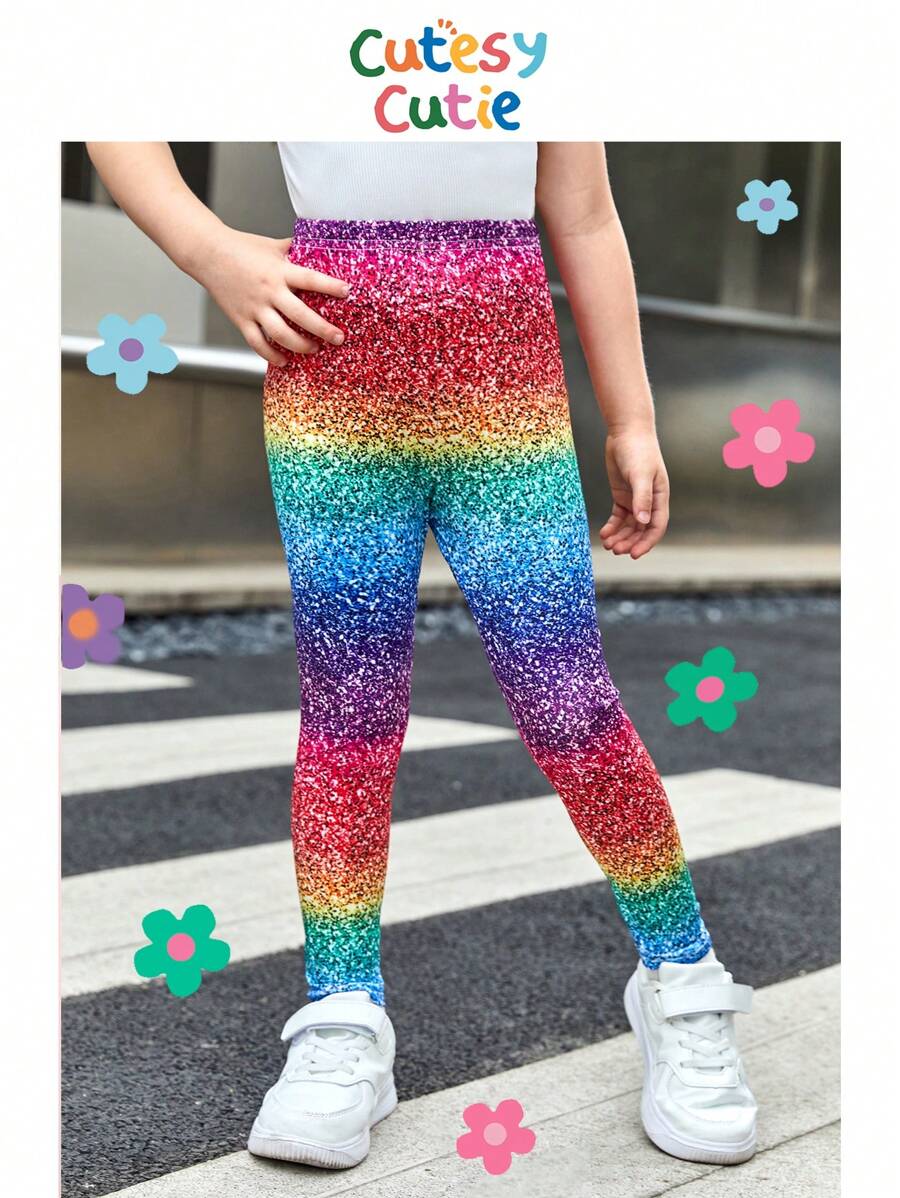 SHEIN Young Girl Rainbow Gradient Knit Leggings