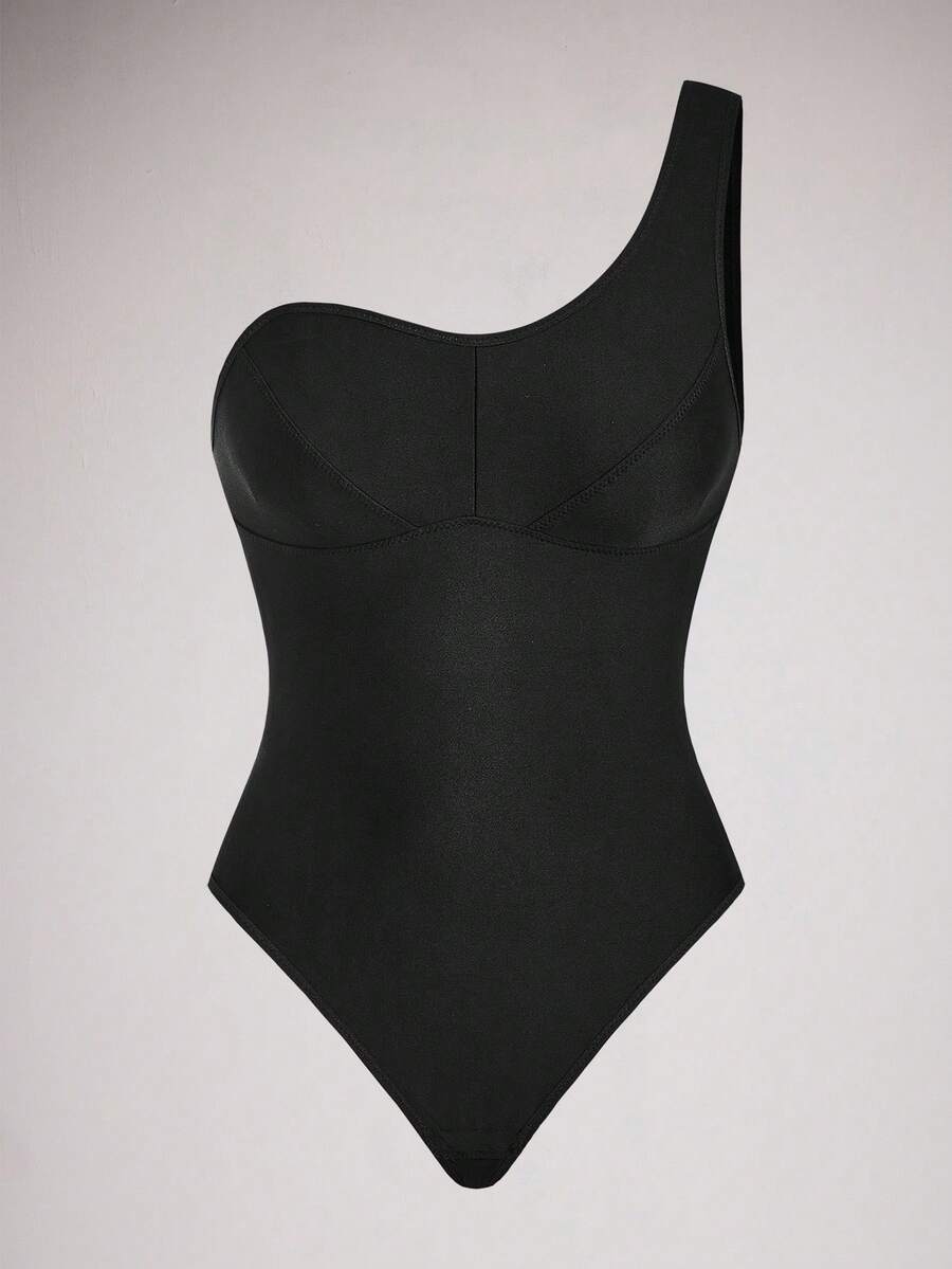 SuitURBody بدلة بنطلون أنثوية بحزام غير متماثل شفاف للكتف، لاغشاء الخصر ذات طراز كاجوال بسيط ومريح للنساء - الأسود - مشاهدة 1