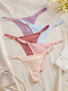 Eraneu 5件套女士简约多色丁字裤，适合夏季 - 彩色 - 查看 5