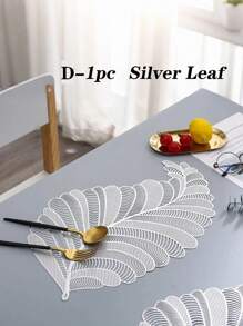 SHEIN Taplak Meja Anti Selip Berbentuk Daun dari PVC dengan Lubang Berukir dan Cetakan Emas - Taplak Meja Plastik Dekoratif untuk Meja Makan dan Meja Kopi - MultiWarna - View 22
