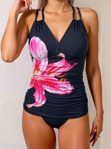 Swim Vcay 2 piezas Conjunto de traje de baño con estampado de flor de lirio para mujer, para ocio, playa, fiesta en la piscina, vacaciones, primavera/verano - Multicolor - Ver 1