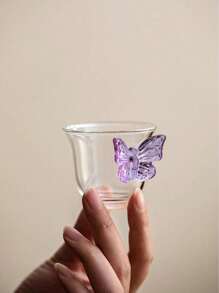 1pc紫色3D蝴蝶装饰玻璃茶杯，ins风小众蝴蝶玻璃杯，精致下午茶蝴蝶玻璃杯，适合茶楼、客厅、餐厅 - 紫色 - 查看 5