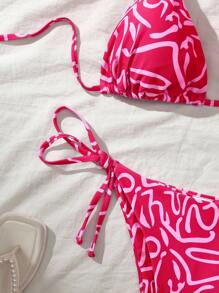 Swim Mod Set de 2 piezas Bikini con estampado aleatorio y escote halter para mujer, para el verano - Multicolor - Ver 4