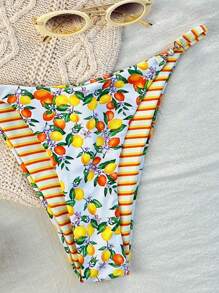 SHEIN Swim 2件套全新多色花卉侧高开叉丁字裤比基尼泳装，适合女士、海滩和度假