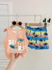 SHEIN Conjunto informal suave y cómodo para bebé niño, adecuado para primavera/verano - Multicolor - Ver 3