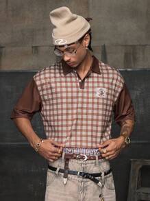 AXEPEAK 男士格子短袖休闲通勤 Polo 衫 - 彩色 - 查看 4