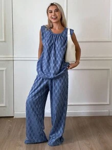 Livesso Autumn New Back To School Loose Casual Two Pieces Set For Women Lounge Sets For Women - Blue - View 3