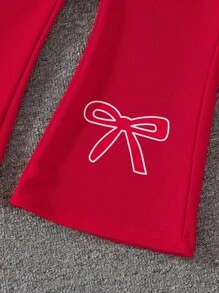 Set de 2 piezas de estilo casual y minimalista con moño rojo para niñas - Rojo - Ver 5