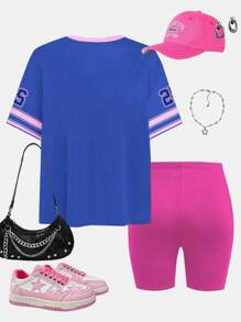 Tween Girls Casual Minimalist Short Sleeve Loose T-Shirt And Leggings 2 Pieces Set, Suitable For Summer - Multicolor - View 4