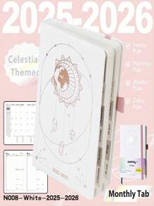 SHEIN 2025-2026 Planner Notebook Agenda English Inner Soft Leather Cover 204Sheets/408Pages Monthly/Weekly/Daily PlanerDairy Journal For Students Gifts Office&SchoolSupplies Stationery Christmas New Year Gifts