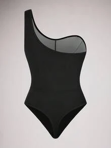 SuitURBody بدلة بنطلون أنثوية بحزام غير متماثل شفاف للكتف، لاغشاء الخصر ذات طراز كاجوال بسيط ومريح للنساء - الأسود - مشاهدة 2