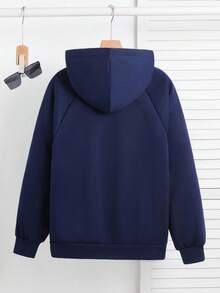 SHEIN Teens Boys' Casual Comfortable Versatile Thermal Lined Hooded Thick Jacket, Suitable For Fall Autumn And Winter Clothes Christmas And New Year Party Wear, Sporty Jogging Puffer Plush Jacket Coat Basic Wear Suitable For Commuting, School, Daily Casual, Travel, Outdoor Party, Sports - Blue - View 2