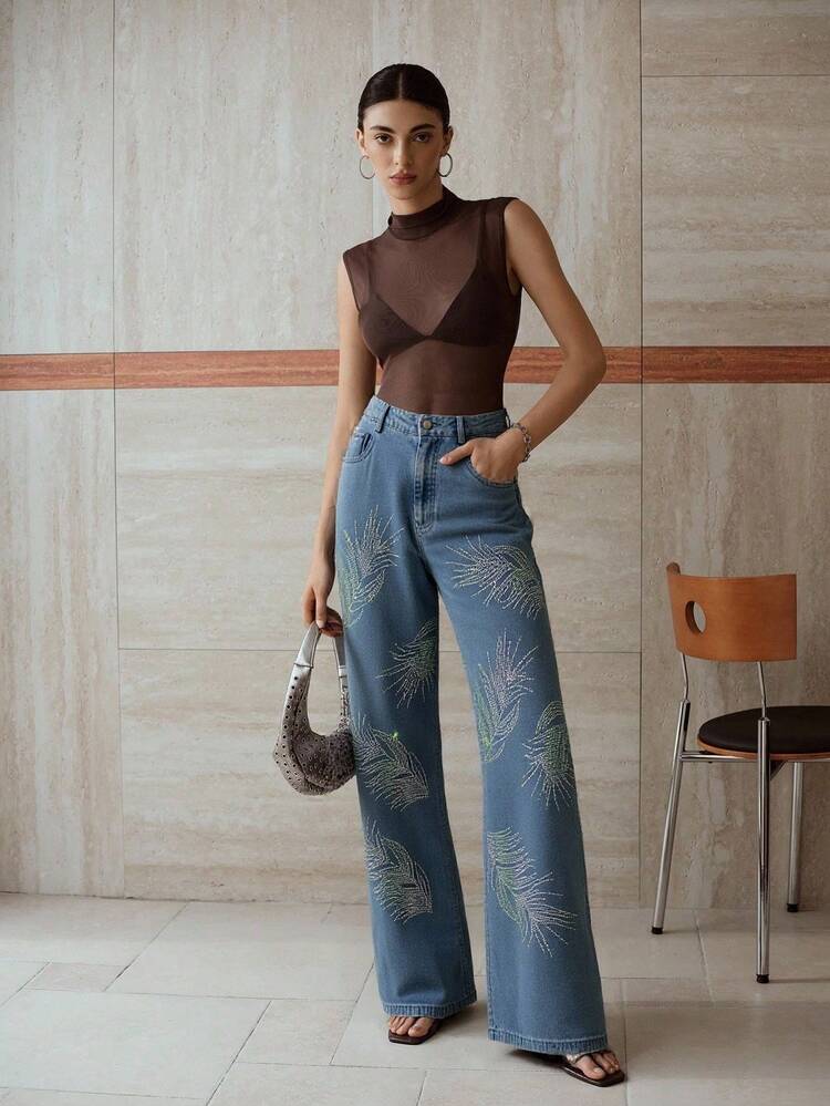 RHINESTONE STRAIGHT LEG JEANS