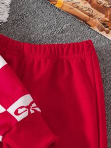 Set de 2 piezas de estilo casual y minimalista con moño rojo para niñas - Rojo - Ver 3