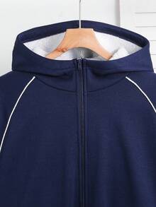 SHEIN Teens Boys' Casual Comfortable Versatile Thermal Lined Hooded Thick Jacket, Suitable For Fall Autumn And Winter Clothes Christmas And New Year Party Wear, Sporty Jogging Puffer Plush Jacket Coat Basic Wear Suitable For Commuting, School, Daily Casual, Travel, Outdoor Party, Sports - Blue - View 5