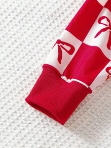 Set de 2 piezas de estilo casual y minimalista con moño rojo para niñas - Rojo - Ver 6