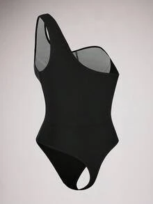 SuitURBody بدلة بنطلون أنثوية بحزام غير متماثل شفاف للكتف، لاغشاء الخصر ذات طراز كاجوال بسيط ومريح للنساء - الأسود - مشاهدة 5