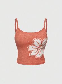 ROMWE Women's Jacquard Knit Camisole, Spring/Summer - Orange - View 1