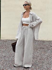 Livesso Women's Linen Style Loose Casual 2 Pieces Set, New Autumn Collection Tracksuits Women Set Lounge Sets For Women - Khaki - View 5