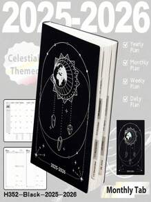 SHEIN 2025-2026 Planner Notebook Agenda English Inner Soft Leather Cover 204Sheets/408Pages Monthly/Weekly/Daily PlanerDairy Journal For Students Gifts Office&SchoolSupplies Stationery Christmas New Year Gifts