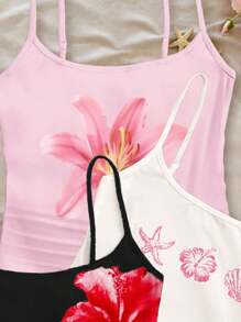 3pcs/Set Tween Girl Slim Fit Casual Sporty Camisole Basic Top - White - View 5