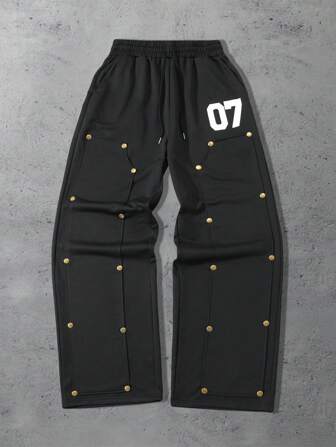 Prep Men's Casual Loose Sweatpants With Rivet Decoration