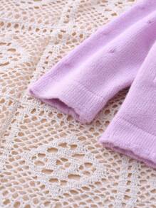 Young Girl Back To School Lavender Bow Lace Trim Round Neck Long Sleeve Sweater, Autumn/Winter - Lilac Purple - View 5