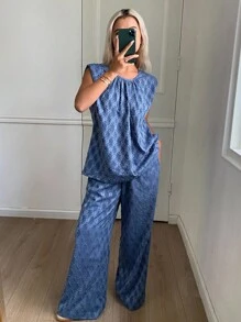 Livesso Autumn New Back To School Loose Casual Two Pieces Set For Women Lounge Sets For Women - Blue - View 5